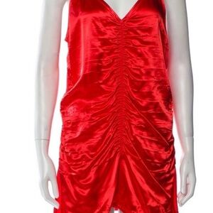 Helmut Lang Medium RED HOT silky ruched dress EUC SEXY